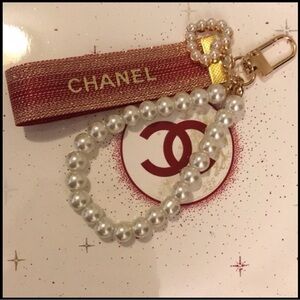 Authentic Chanel Classic Ribbon Heart Pearl Bag Charm